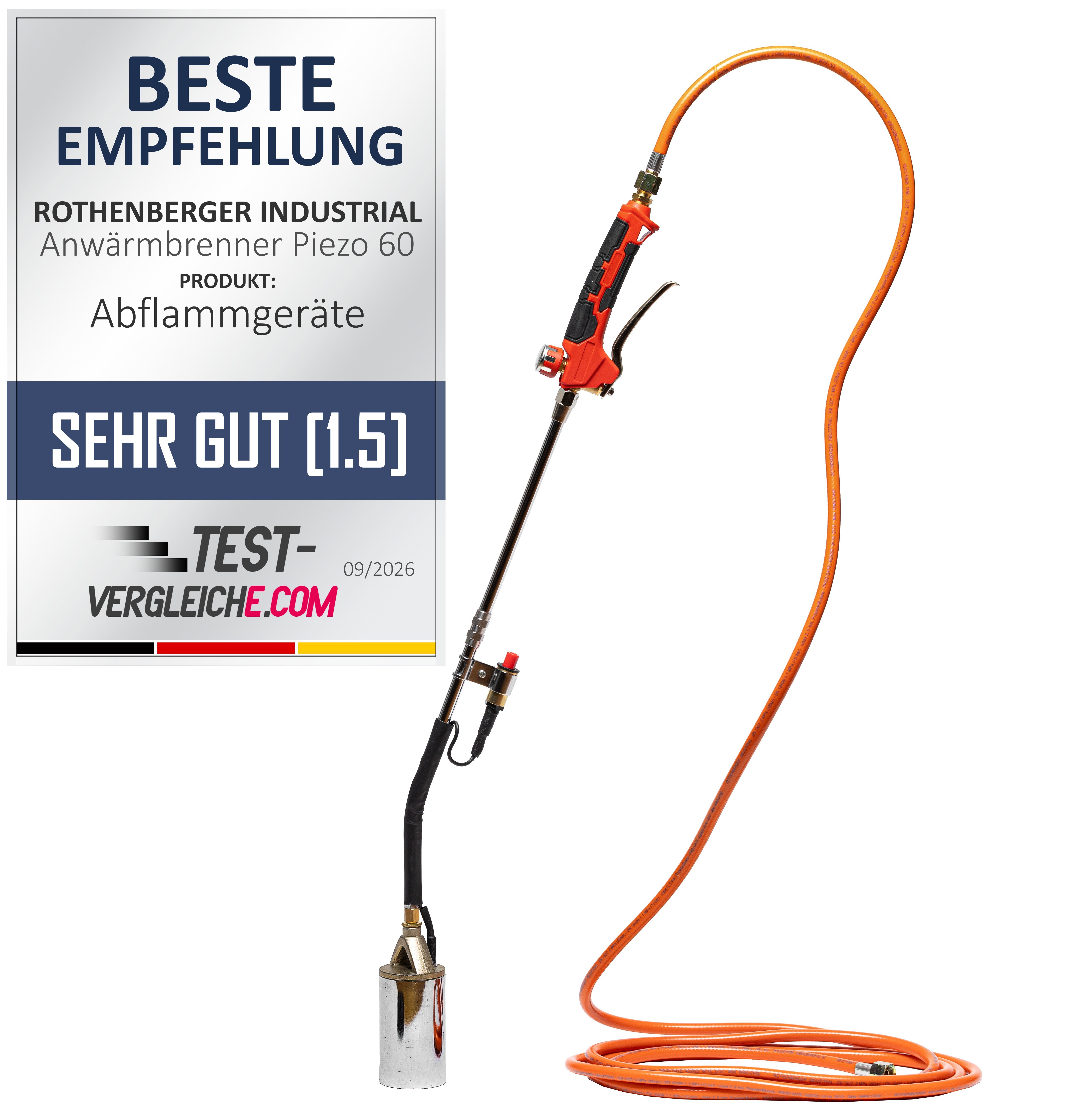 ROTHENBERGER Industrial 2tlg. Anwärmbrenner ECO Piezo 5 m Propangasschlauch Piezo-Zündung FT bis 1.060°C - 1500004926