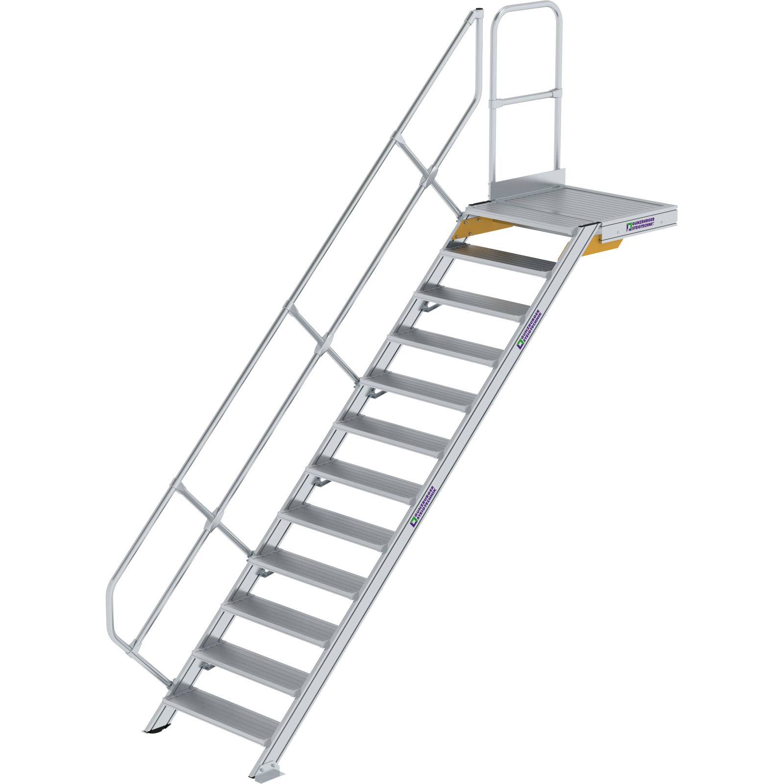 Günzburger Steigtechnik Treppe mit Plattform 45° Stufenbreite 800 mm 12 Stufen Aluminium geriffelt - 600452