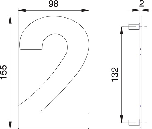 edi Hausnummer Ziffer 2 VA ma 150mm B.98mm - 2502/0000/00