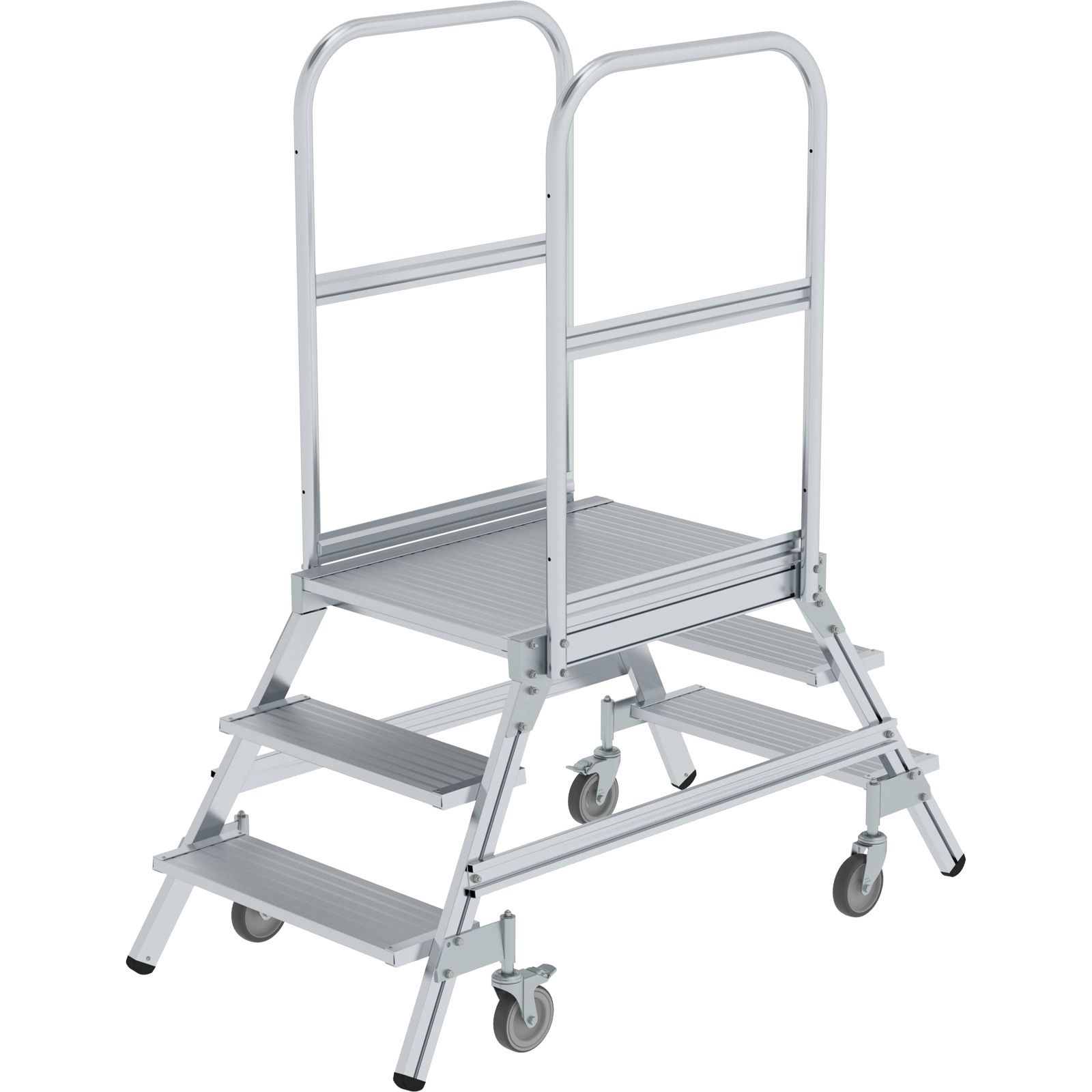 Günzburger Steigtechnik Podesttreppe beidseitig begehbar mit Federrolle Aluminium geriffelt