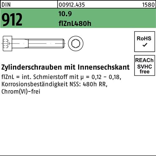 Zylinderschraube DIN 912 Innen-6kt M6x20 10.9 flZnL/nc/x/x/480h/C 500St.