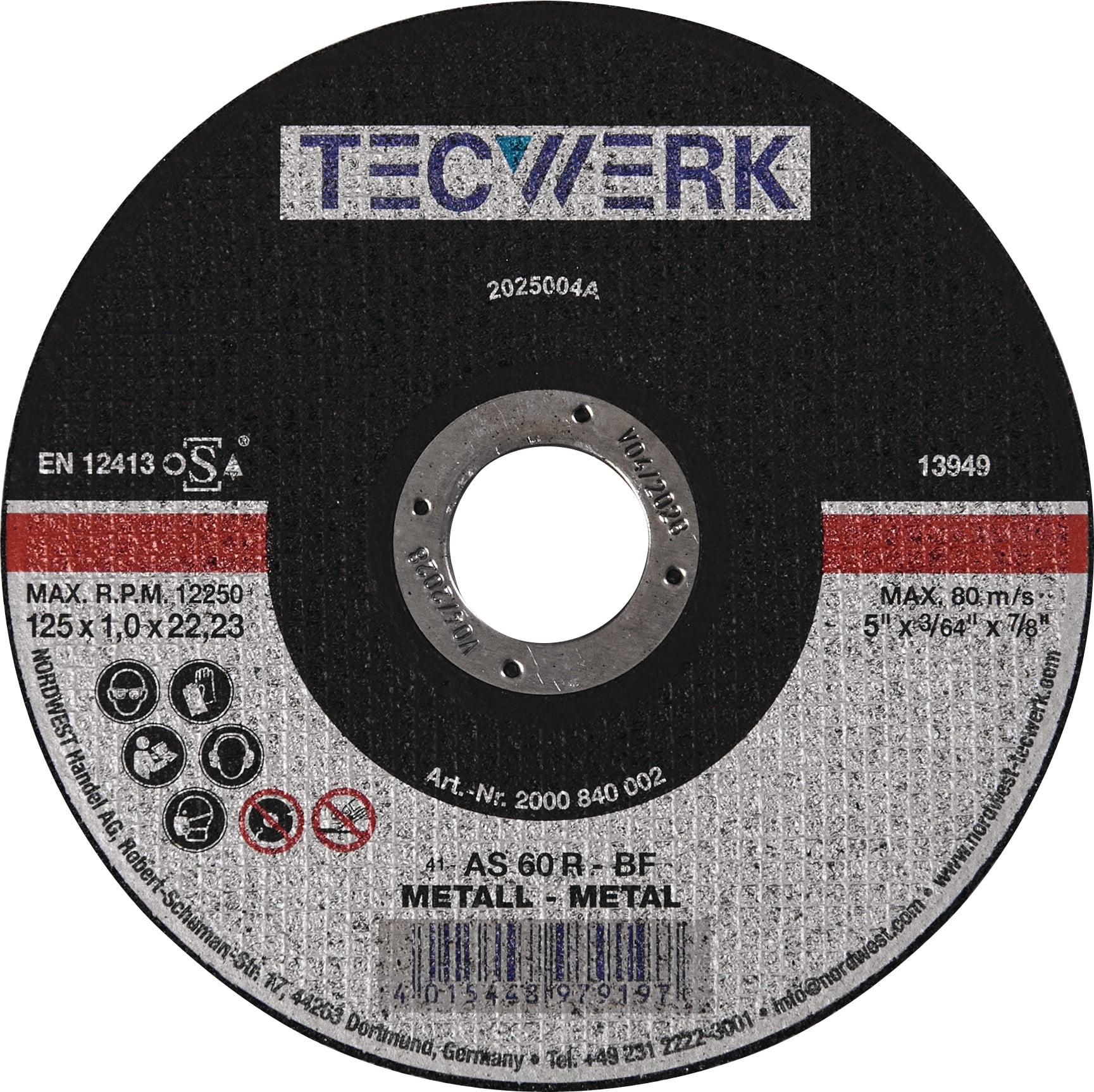 Trennscheibe D115x1mm ger.STA Bohr.22,23mm TECWERK