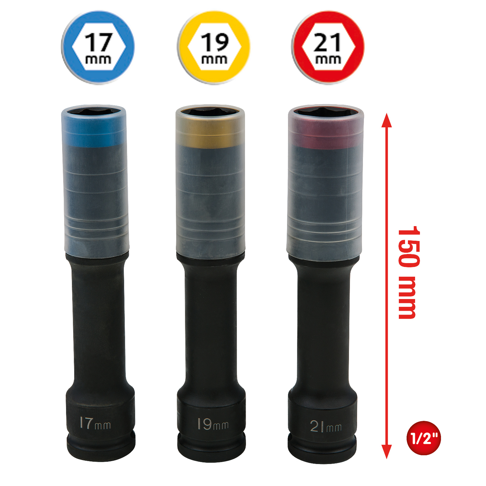 KS TOOLS SlimPOWER Alu-Felgen Kraft-Stecknuss-Satz extra lang 3tlg. 1/2" 17 19 21 mm - 515.0622
