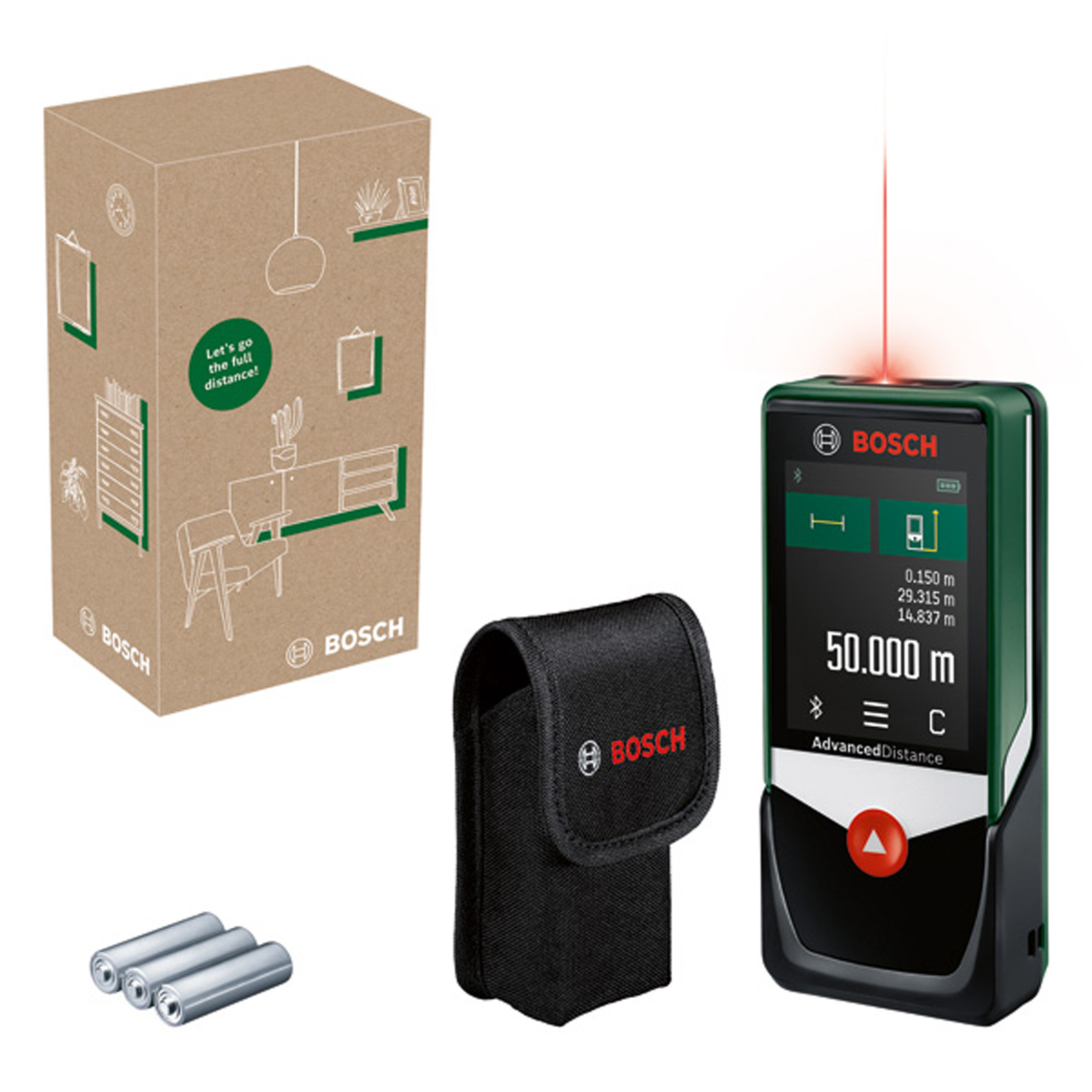 Bosch Digitaler Laser-Entfernungsmesser AdvancedDistance 50C / 3x Batterie 1,5V LR03 in Aufbewahrungshülle - 06036722Z0