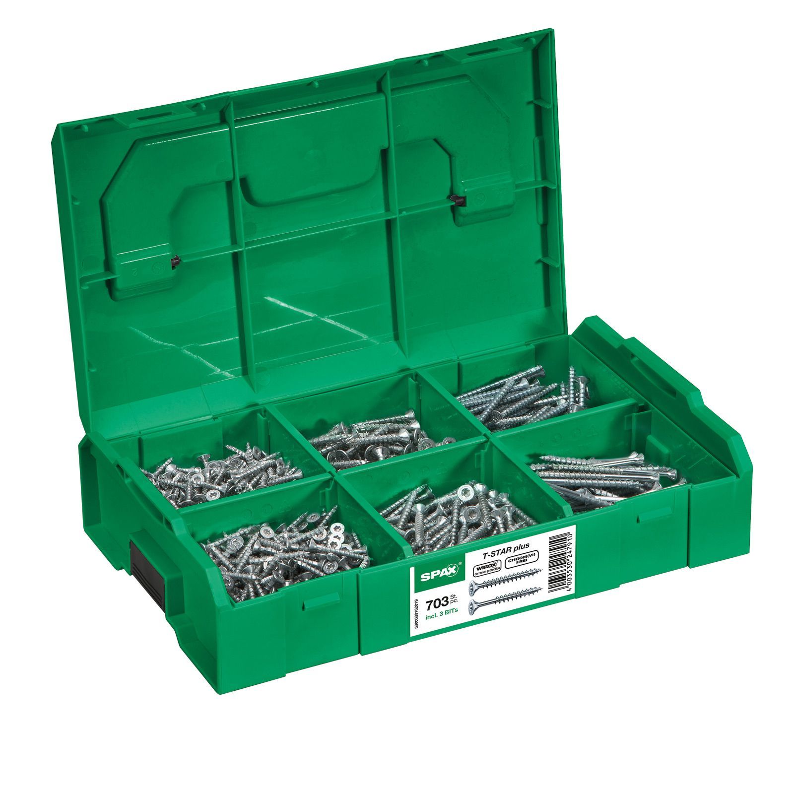 SPAX Montagekoffer L-BOXX Mini - 700x Universalschraube in 6 Abmessungen, Senkkopf T-STAR plus Vollgewinde 4CUT WIROX A9J