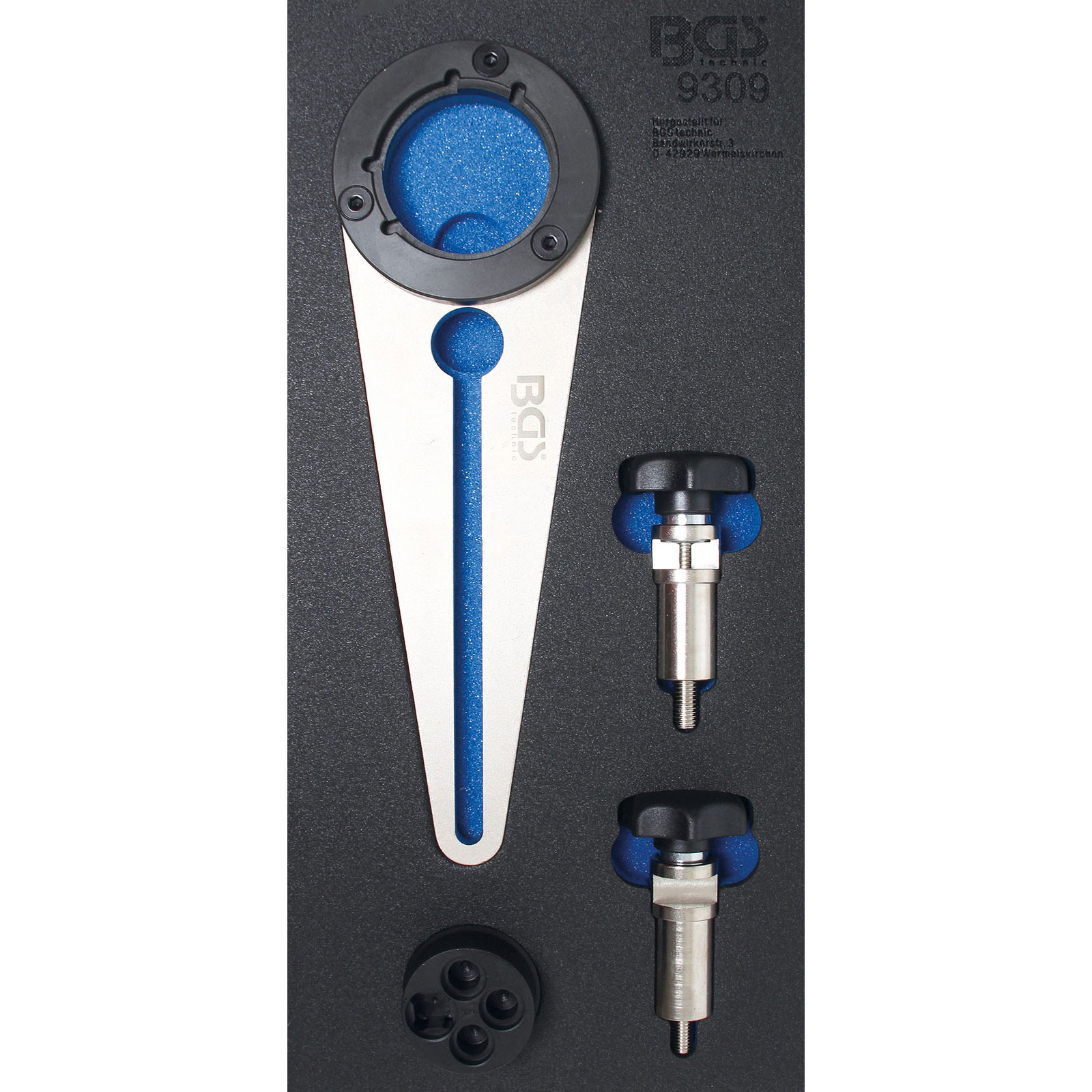 BGS Werkstattwageneinlage 1/3: Kurbelwellen-Riemenscheibenhalter- und Drehwerkzeug-Satz für BMW 2.5D - 9309