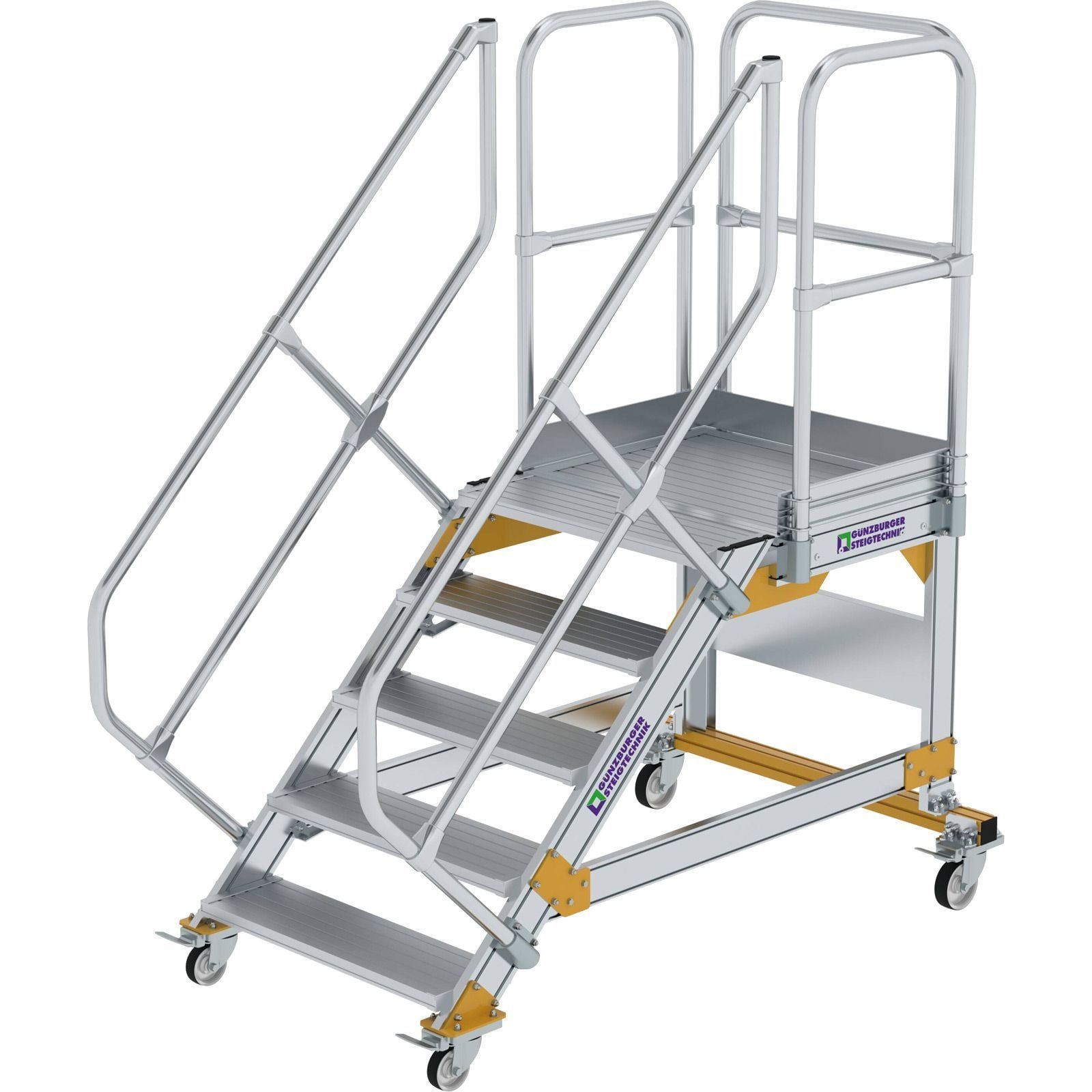 Günzburger Steigtechnik Plattformtreppe 45° fahrbar Stufenbreite 0,8 m 5 Stufen Aluminium geriffelt - 600785
