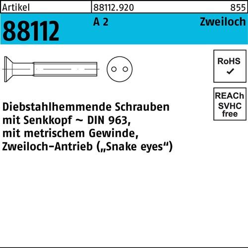 Schraube R 88112 diebstahlhemmend Seko/Zweiloch M3x 20 A 2 100 Stück