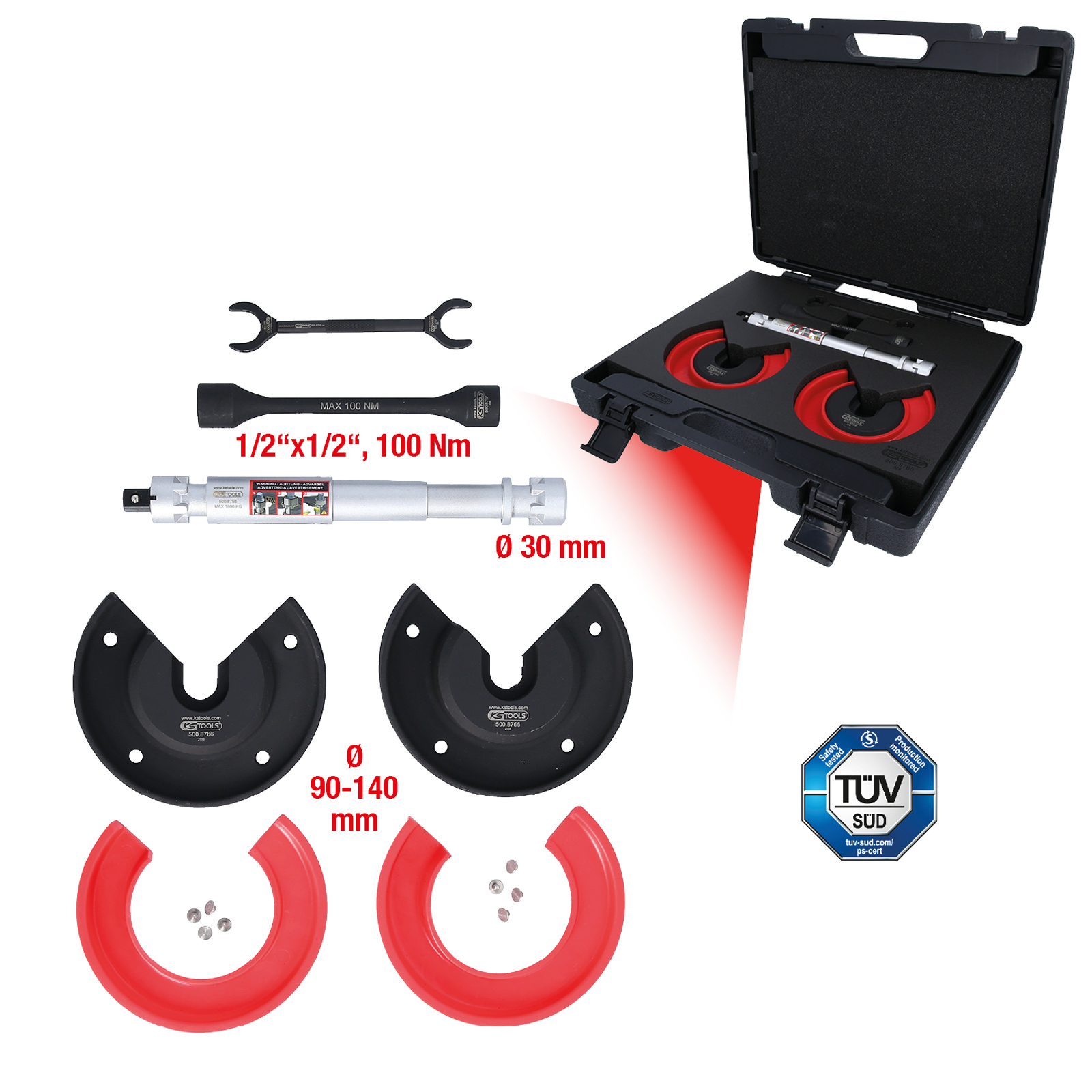 KS TOOLS Audi und Seat Teleskop-Centerspanner-Satz für innenliegende Federn 11tlg. - 500.8765