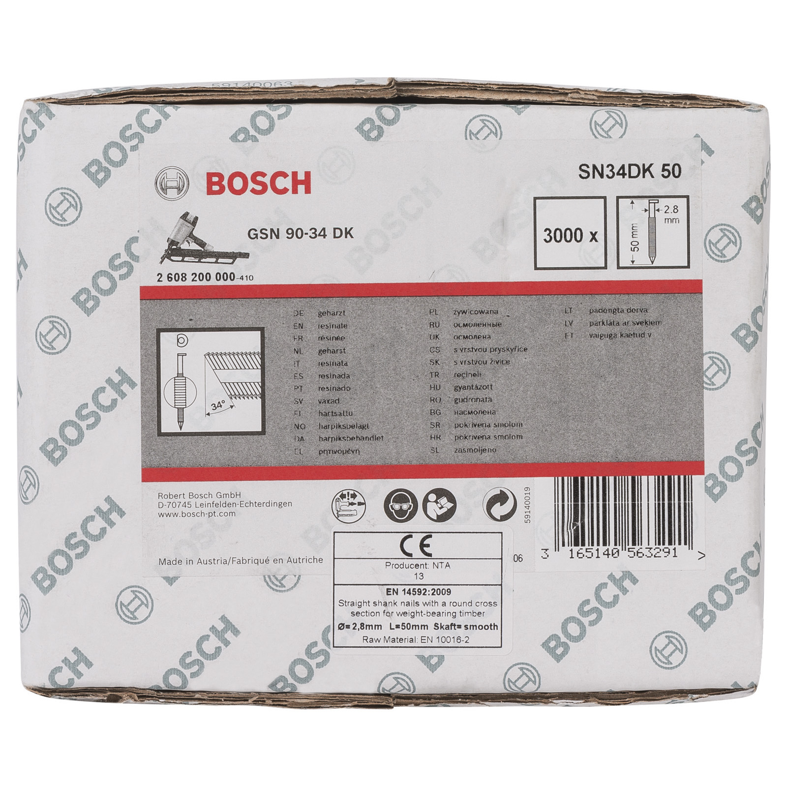 Bosch D-Kopf Streifennagel SN34DK 50 2,8 mm 50 mm blank glatt - 2608200000