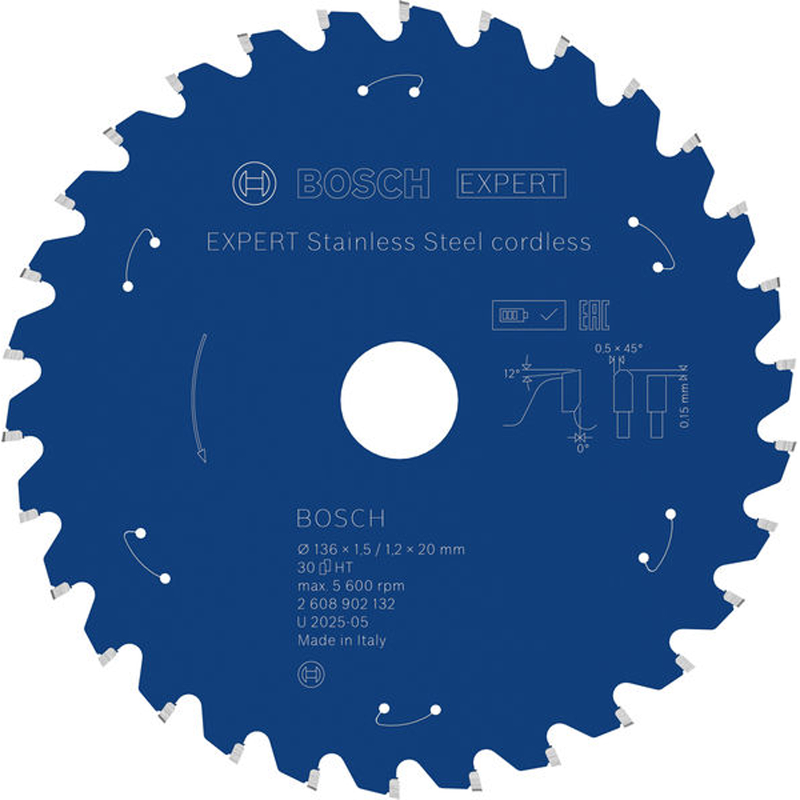Bosch EXPERT Stainless Steel Kreissägeblatt 136x20 mm Z30 - 2608902132