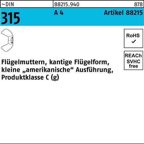 Flügelmutter R 88215 M4 A 4 100 Stück