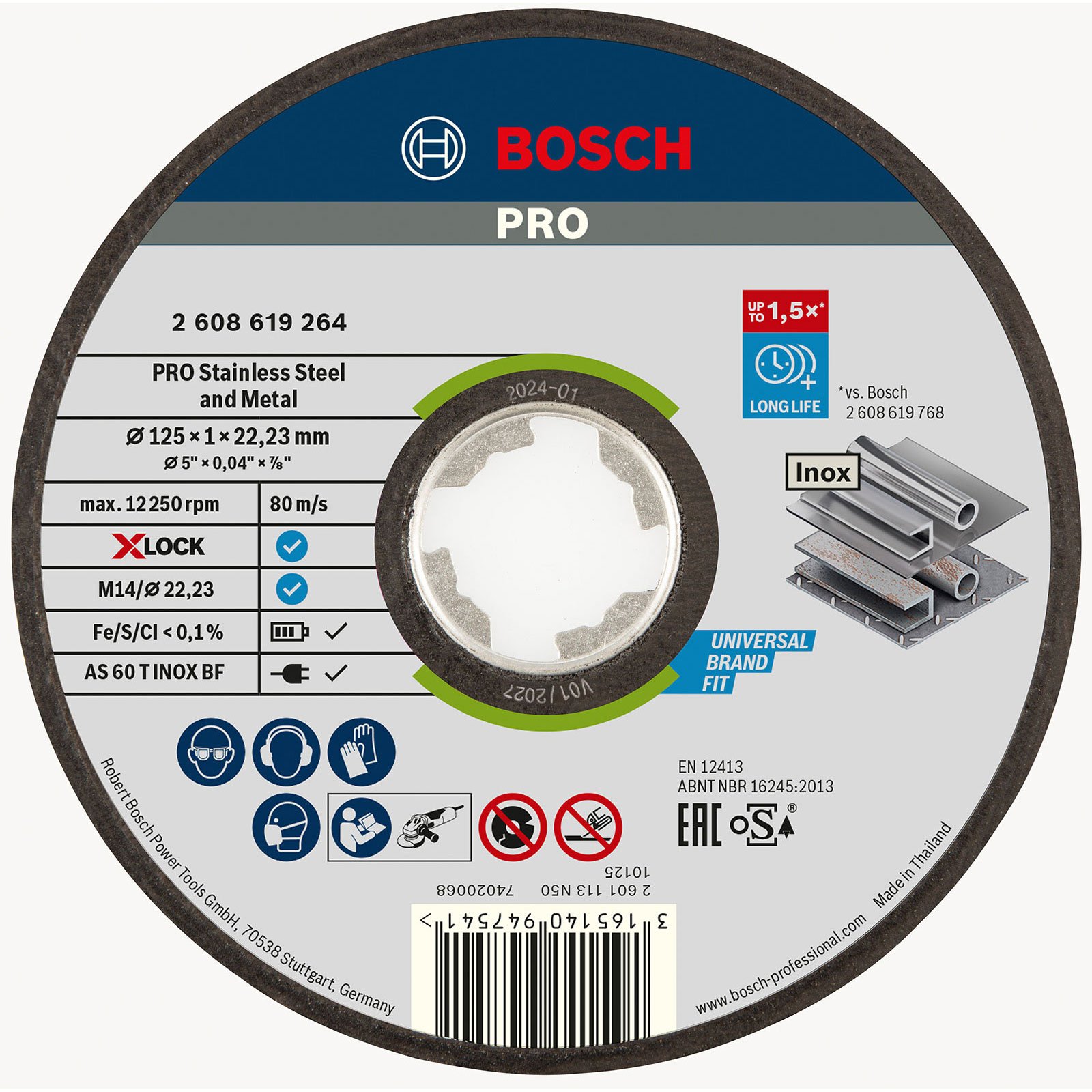 Bosch PRO Stainless Steel and Metal X-Lock Trennscheibe 125 x 1 x 22,23 mm - 2608619264
