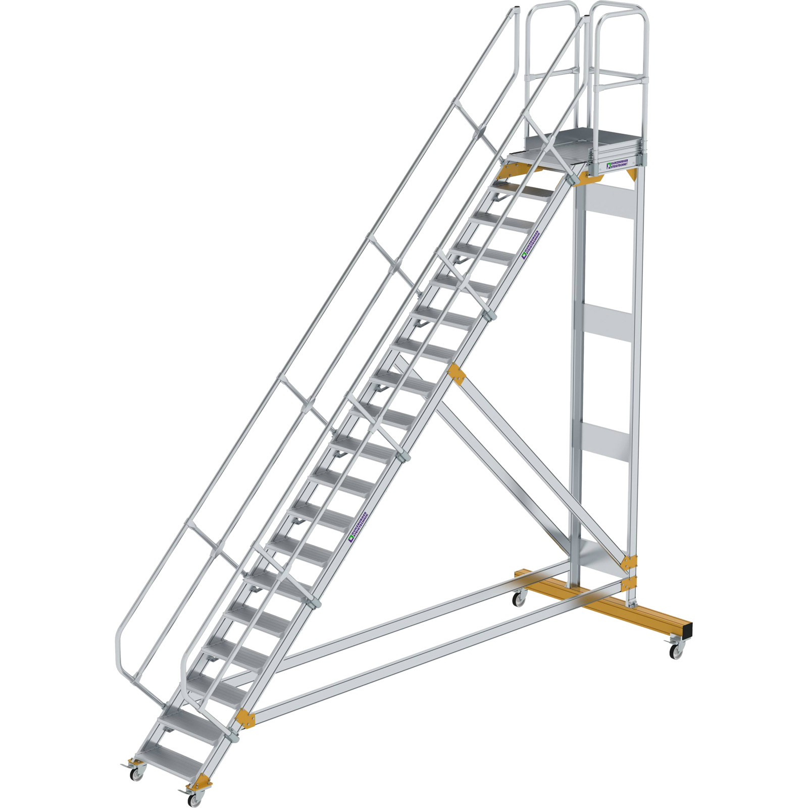 Günzburger Steigtechnik Plattformtreppe 45° fahrbar Stufenbreite 0,6 m 19 Stufen Aluminium geriffelt - 600779