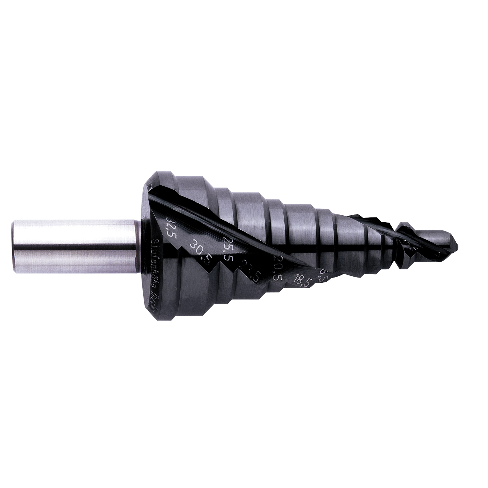 EXACT Stufenbohrer mit Spiralnute für Kabelverschraubung (EC20) 7-40,5 mm HSS TiAlN-Beschichtung Rotastop-Schaft - 5317