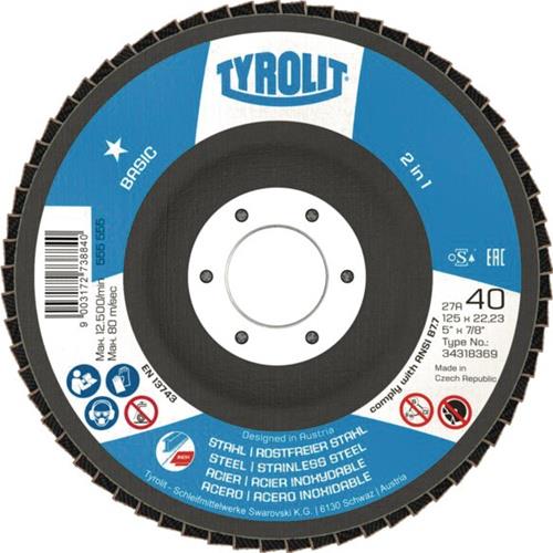 Fächerscheibe BASIC D.125mm K.40 gekr.Stahl,VA ZA-ZK TYROLIT