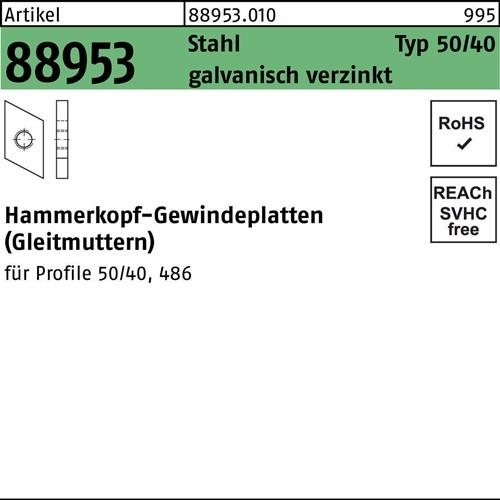 Hammerkopfgewindeplatte R 88953 Typ 50/40 M16 Stahl galv.verz. 100St.
