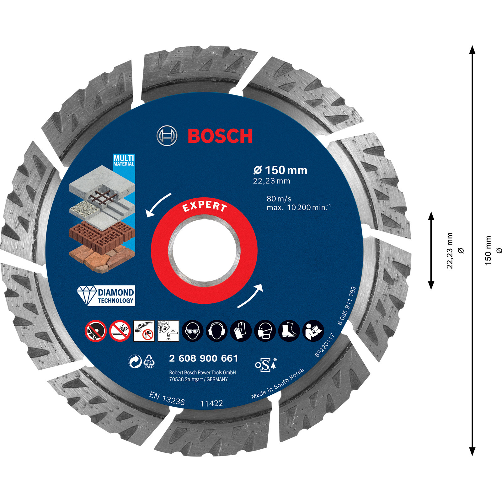 Bosch Expert MultiMaterial Diamanttrennscheiben 150 x 22,23 x 2,4 x 12 mm - 2608900661