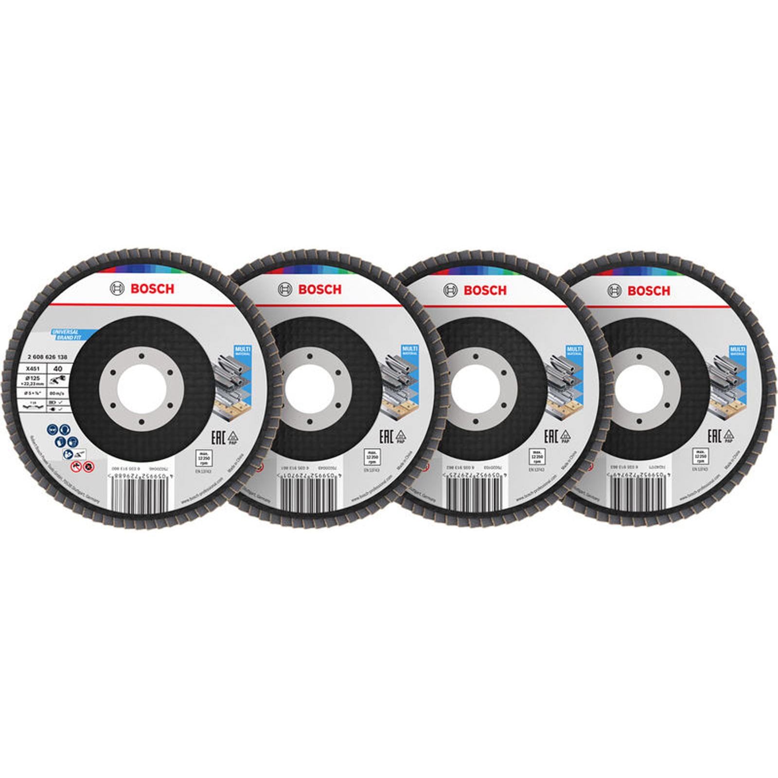 Bosch X451 Fächerschleifscheiben Set, 125 x 22,23 mm, K40/K60/K80/K120, Z29, 15-tlg