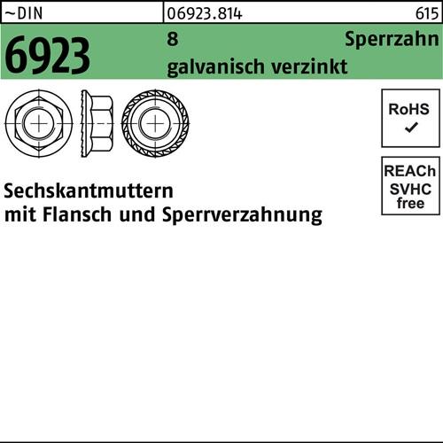 Sechskantmutter DIN 6923 Flansch/Sperrverzahnung M16 8 gal Zn 50 Stück