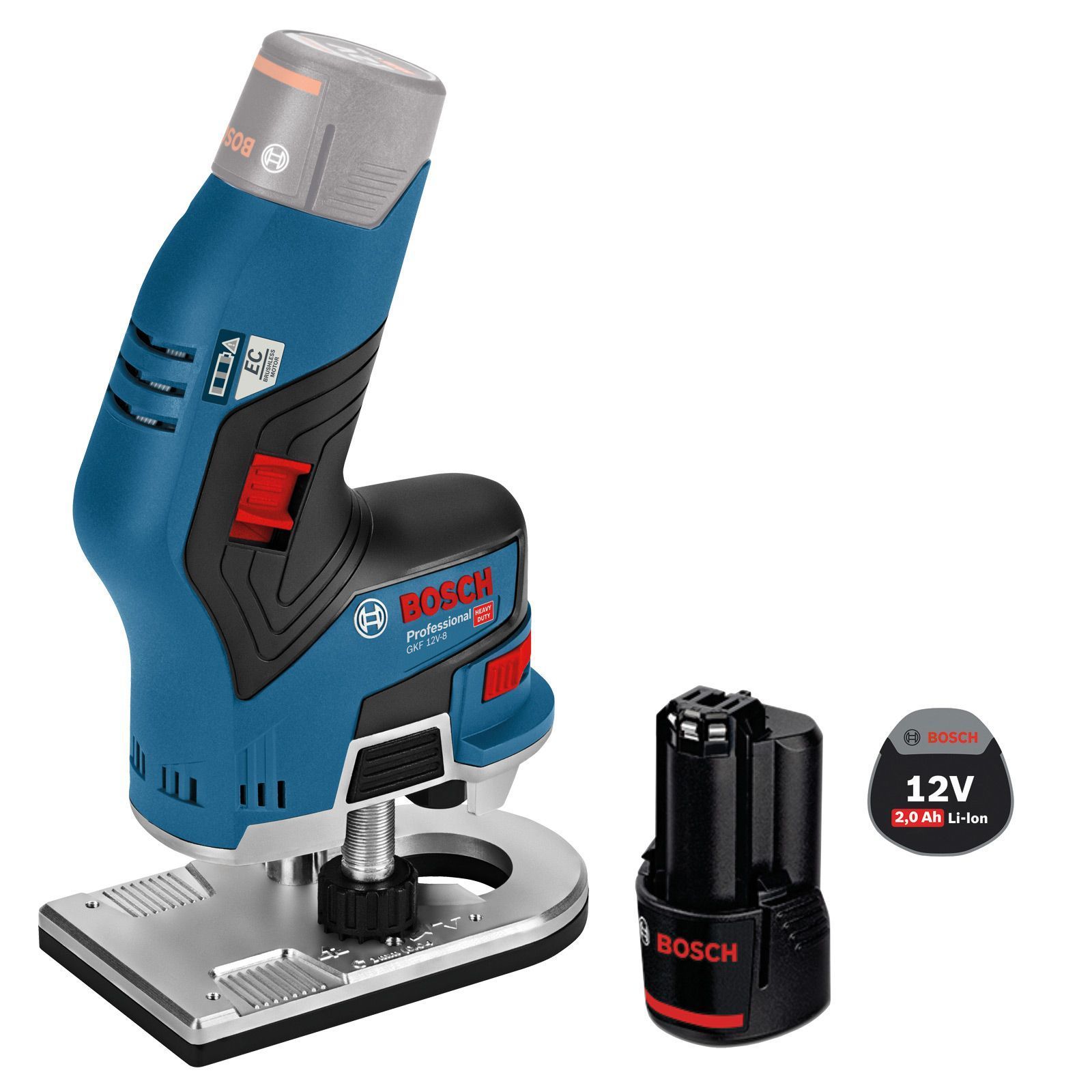 Bosch Akku-Kantenfräse GKF 12V-8 / 1x 2,0 Ah Akkuinkl. 2x Fräser 