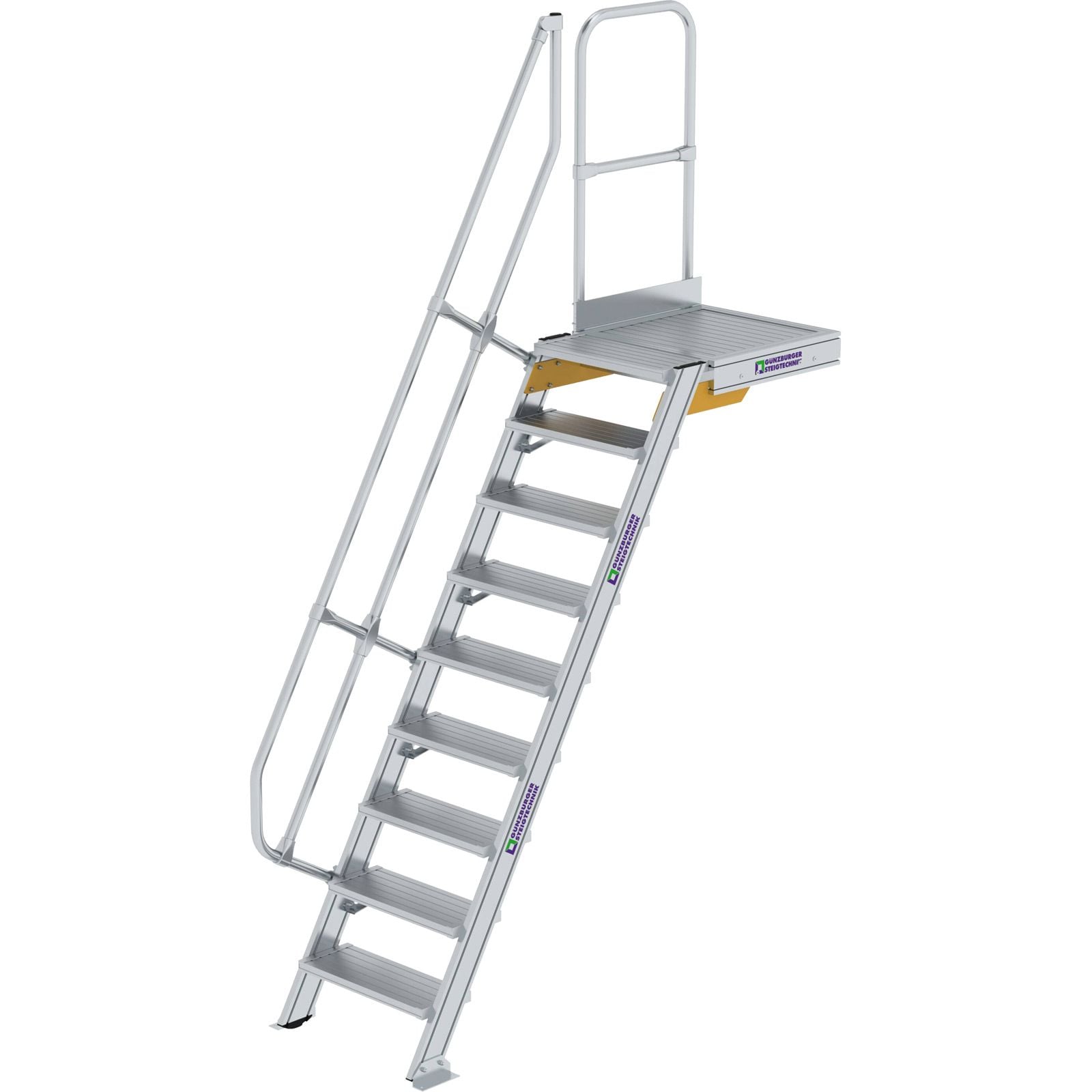 Günzburger Steigtechnik Treppe mit Plattform 60° Stufenbreite 600 mm 9 Stufen Aluminium geriffelt - 600369