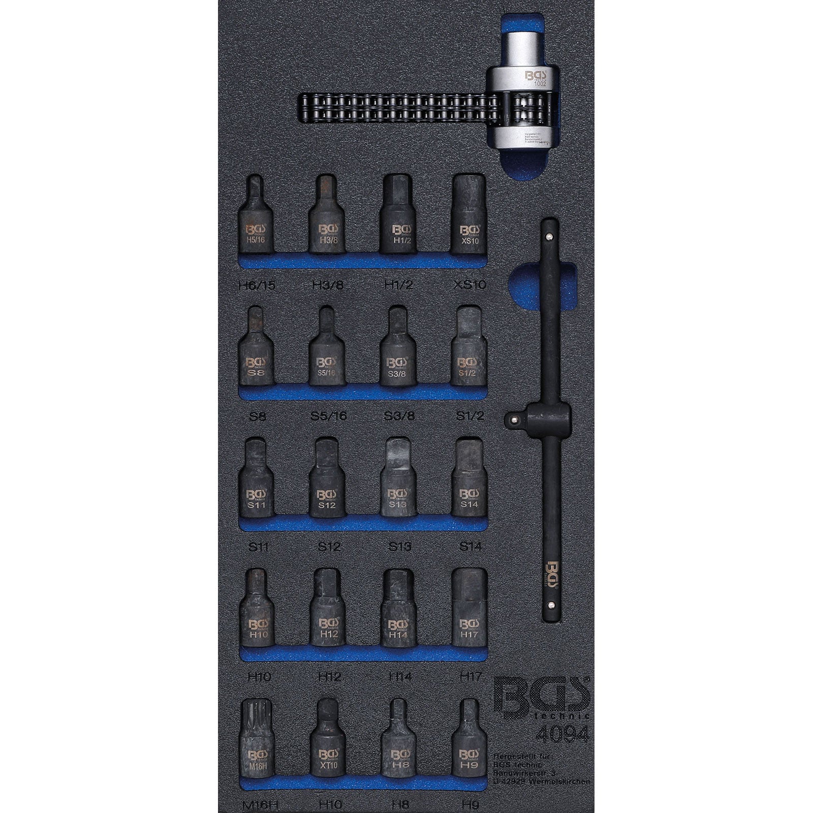 BGS Werkstattwageneinlage 1/3: Ölwannen-Einsätze / Ölfilterkettenschlüssel 22tlg. - 4094