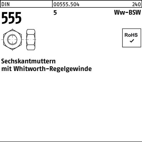 Sechskantmutter DIN 555 Whitworthgewinde WW 3/4 5 50 Stück