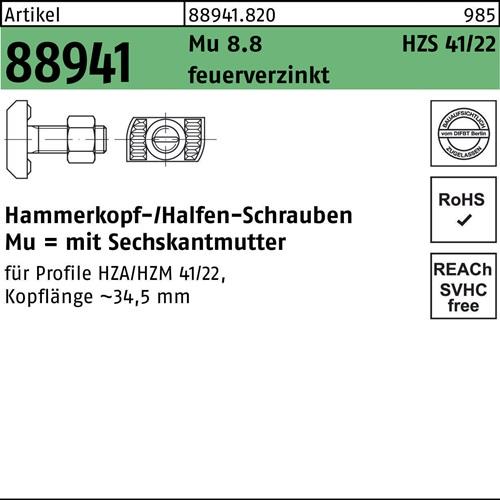 Hammerkopfschraube R 88941 HZS41/22 6ktmu. M12x50 Mu8.8 feuerverz. 100St. HALFEN