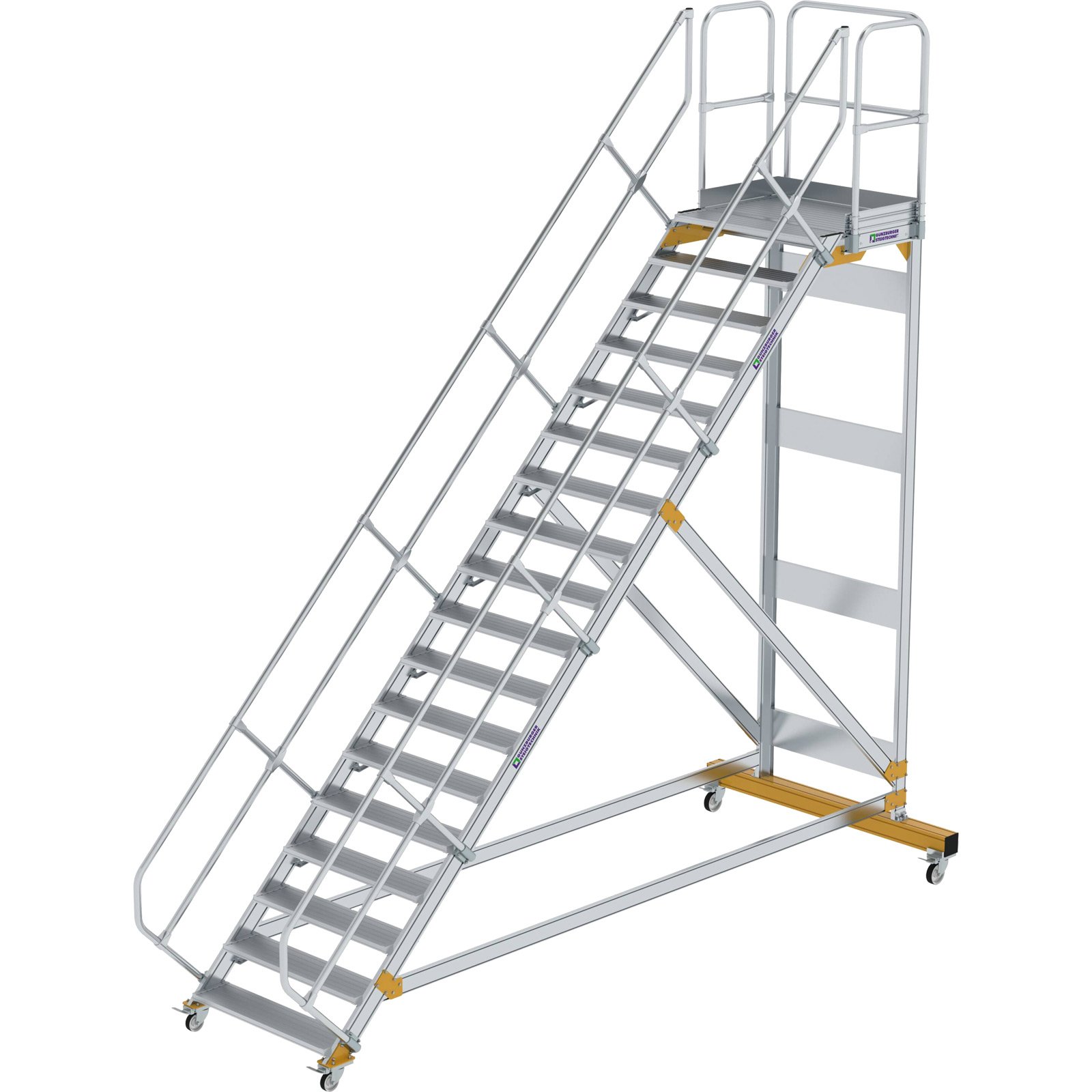 Günzburger Steigtechnik Plattformtreppe 45° fahrbar Stufenbreite 1 m 18 Stufen Aluminium geriffelt - 600818