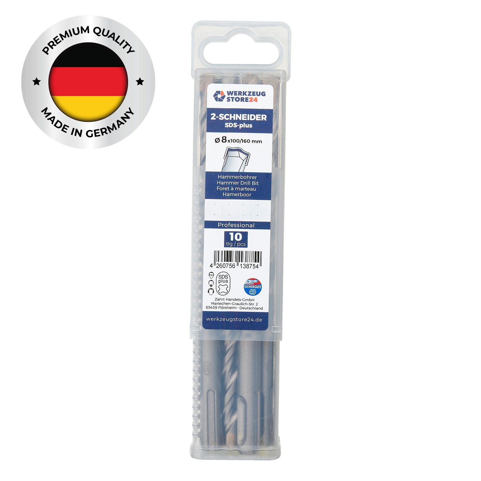 WS24 10x SDS-Plus Hammerbohrer PRO Ø 8 x 160 / 100 mm - WS24-100421 Ø: 8 mm