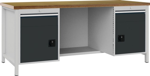 BEDRUNKA+HIRTH Werkbank grau lichtgrau B2000xH859xT750mm Buche Multiplex 40mm 2 Schubl.2 Türen - 03.19.22AV 7035/7016