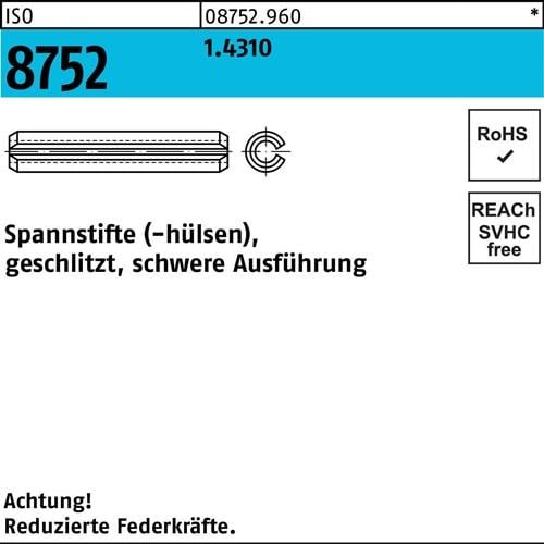 Spannstift ISO 8752 geschlitzt 4,5x 30 1.4310 schwere Ausf. 100 Stück
