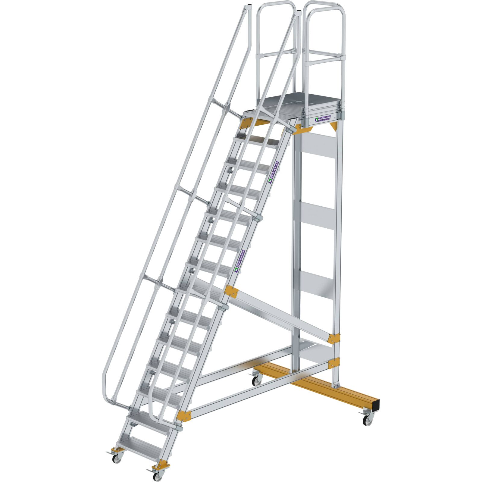 Günzburger Steigtechnik Plattformtreppe 60° fahrbar Stufenbreite 0,6 m 14 Stufen - 600714