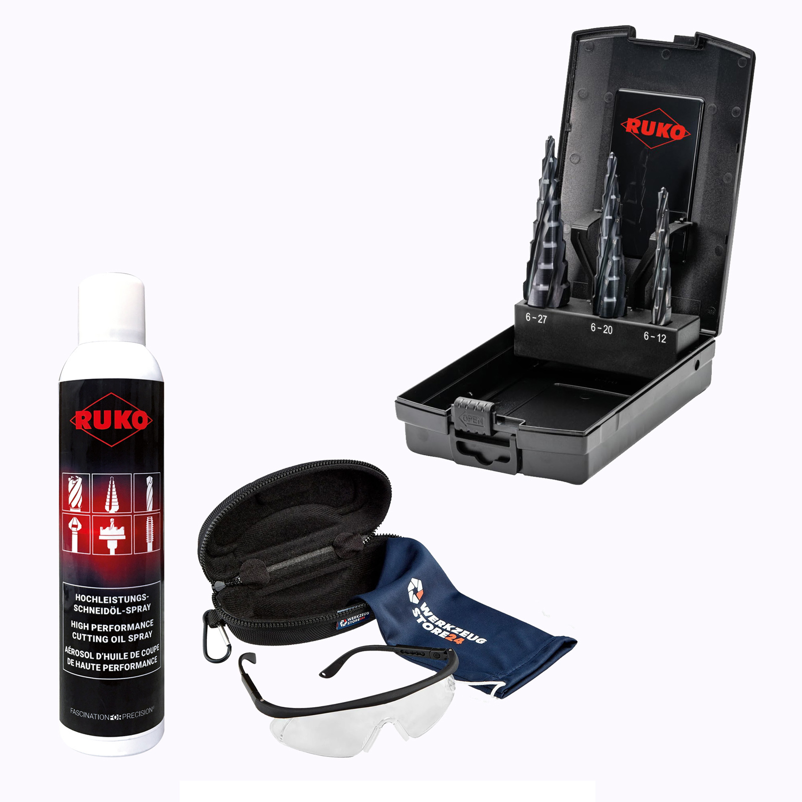 RUKO ULTIMATECUT Multidrill-Satz HSS RUnaTEC 3tlg. inkl. Spray & Schutzbrille - WZS101087PRO