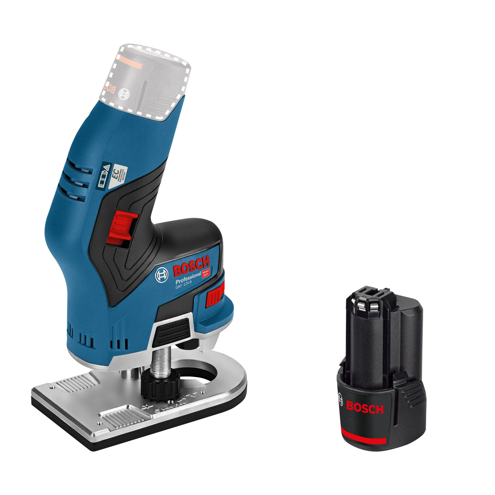 Bosch Akku-Kantenfräse GKF 12V-8 / 1x 3,0 Ah Akku inkl. 2x Fräser 