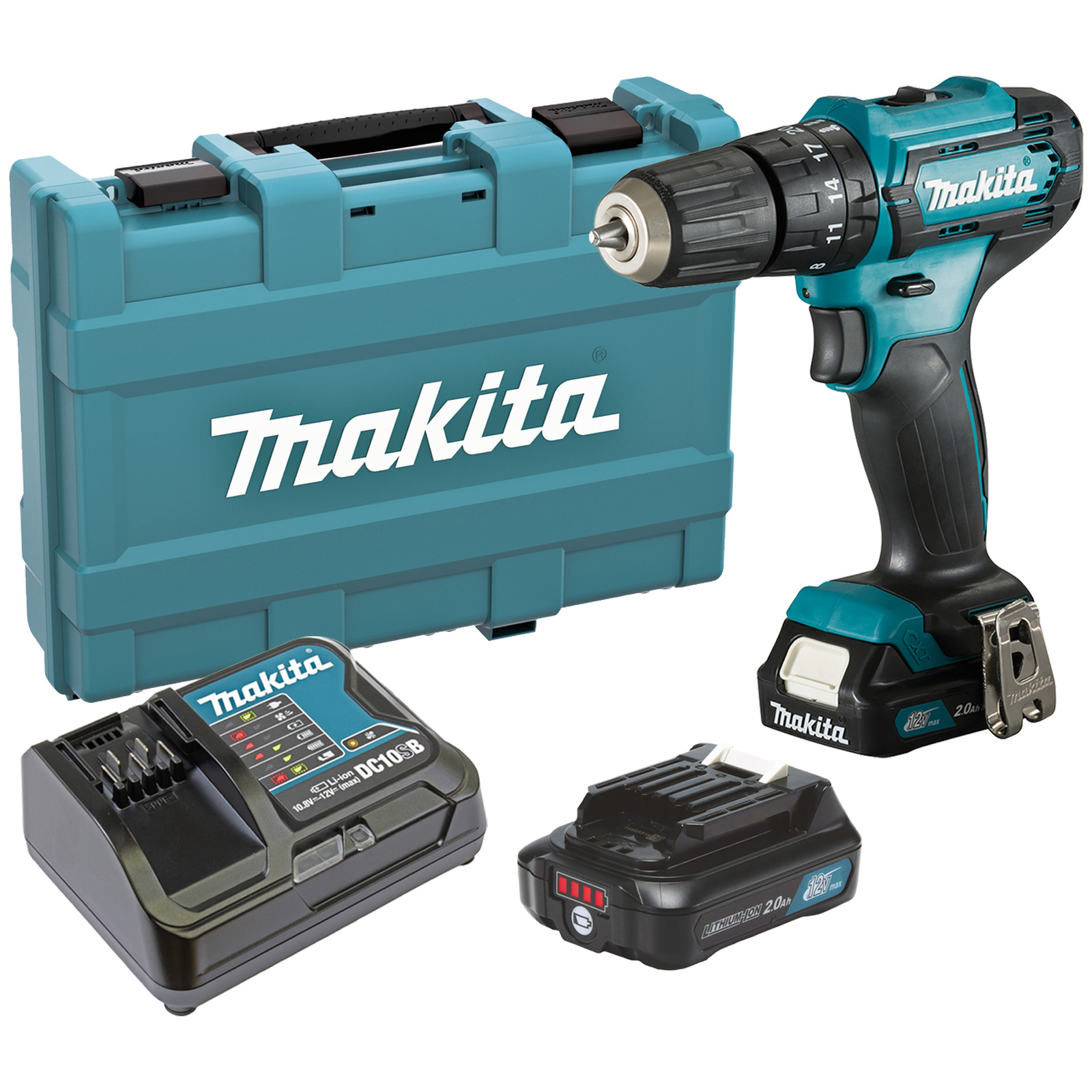 Makita HP333DSAX1 Akku-Schlagbohrschrauber 12 V / 2x 2,0 Ah Akku + Ladegerät