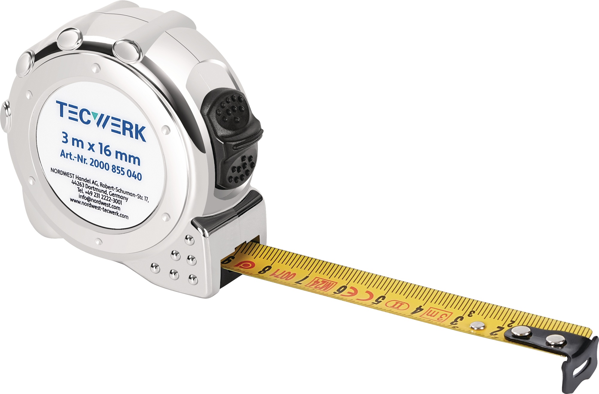 Taschenrollbandmaß L.3m B.16mm mm/cm EG II Ku.CR TECWERK