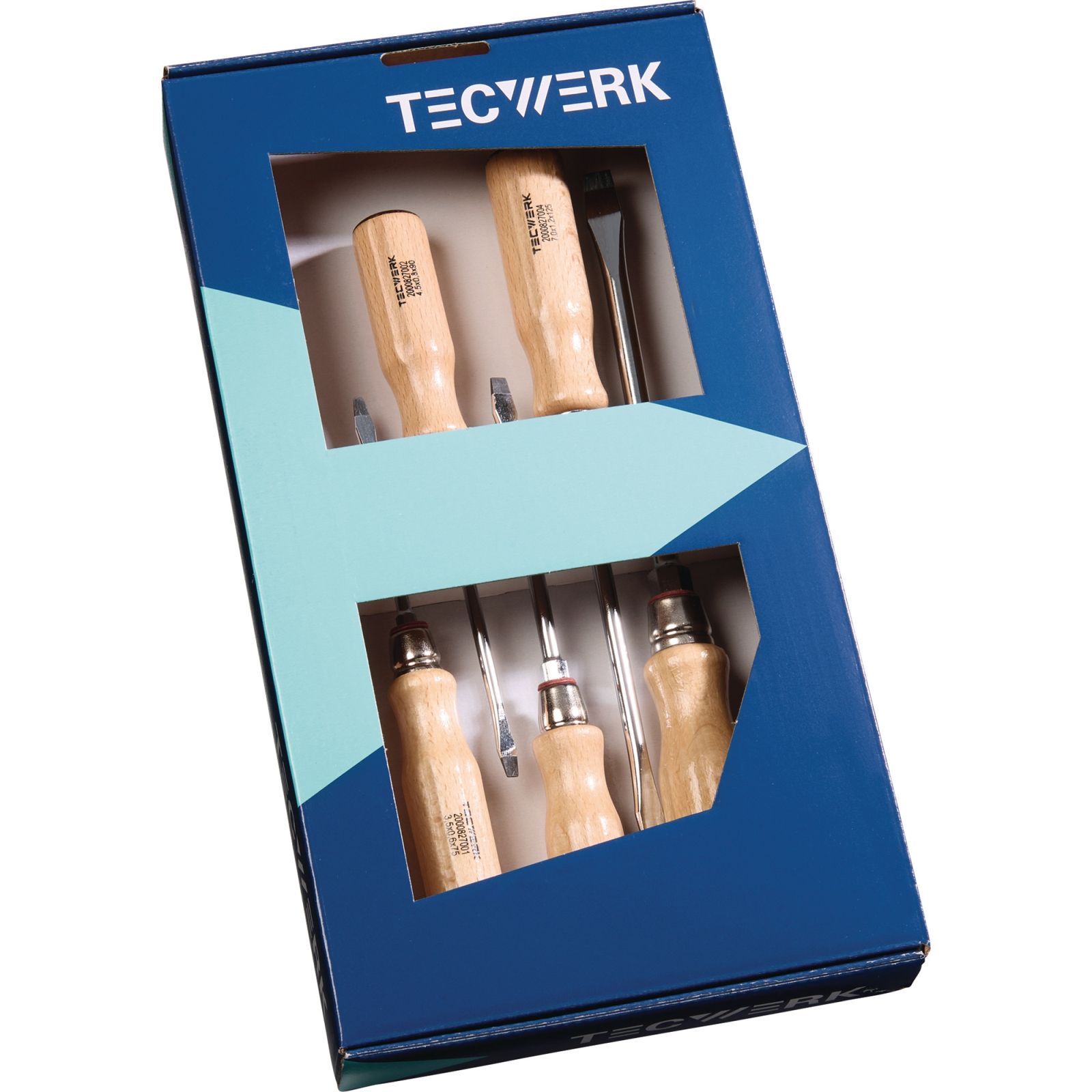 Schraubendrehersatz 5-tlg.Schlitz/PZD Holzgr.Rundkl.m.6-Kant-Ansatz TECWERK