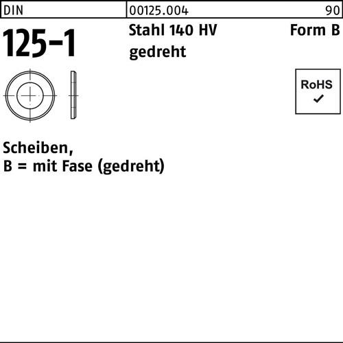 Unterlegscheibe DIN 125-1 B 1,7x 4x 0,3 Stahl 140 HV gedreht 100 Stück