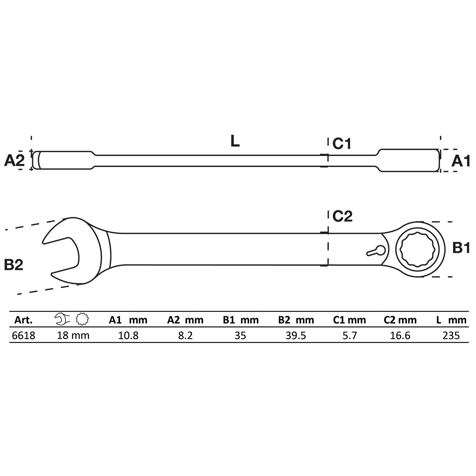 BGS Ratschenring-Maulschlüssel umschaltbar SW 18 mm - 6618