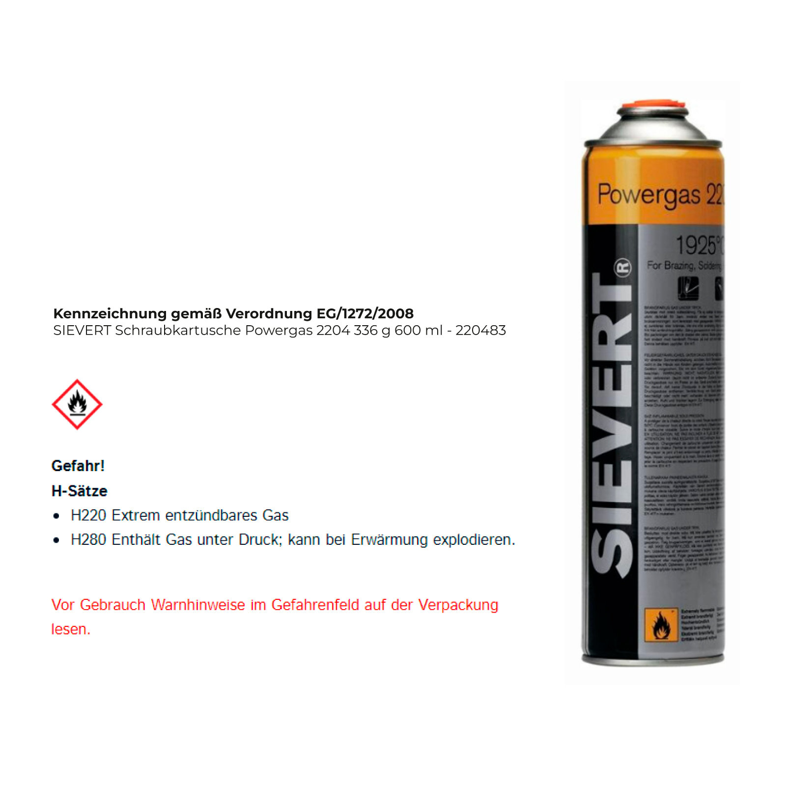 SIEVERT Schraubkartusche Powergas 2204 336 g 600 ml - 220483