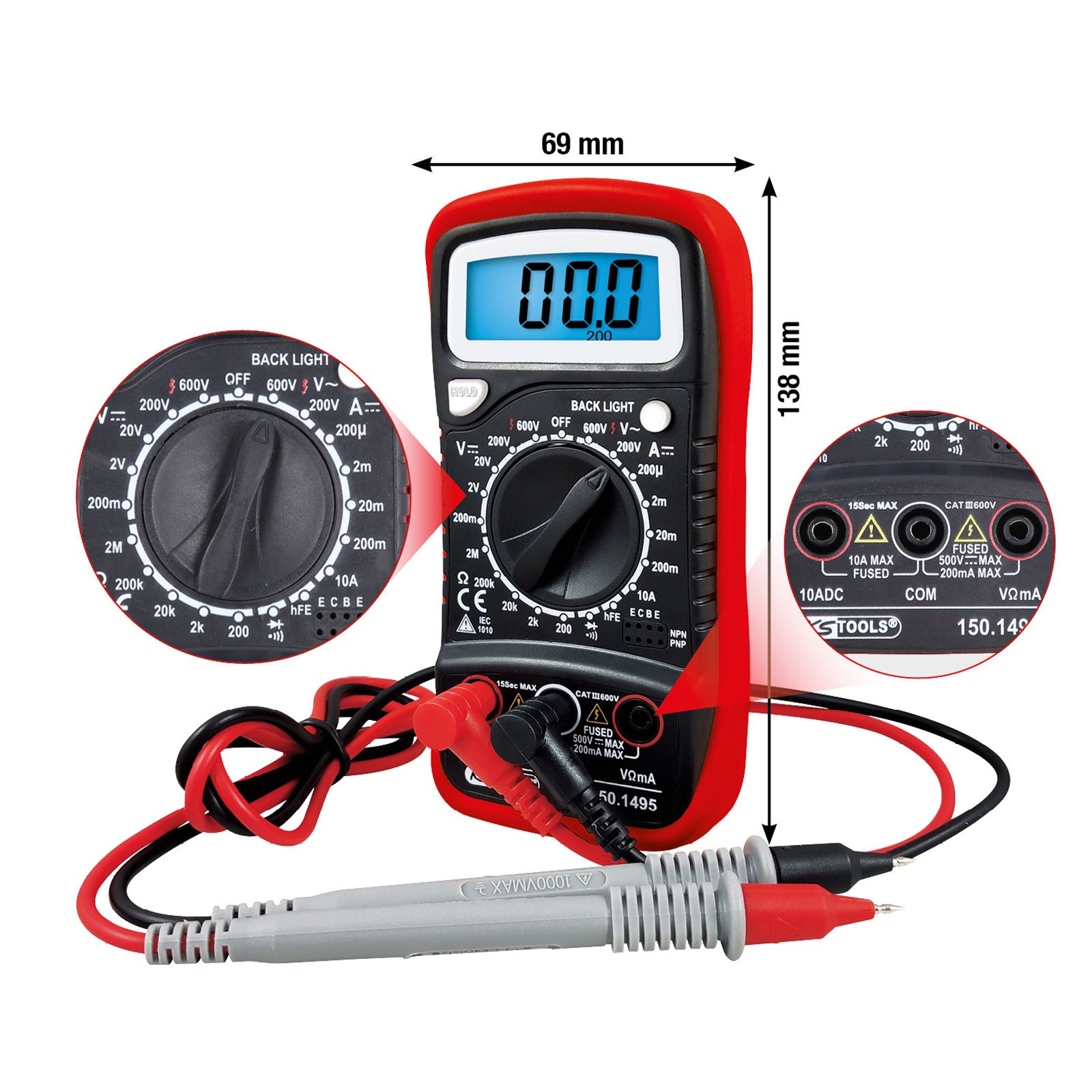 KS TOOLS Digital Multimeter inkl. Prüfspitzen - 150.1495