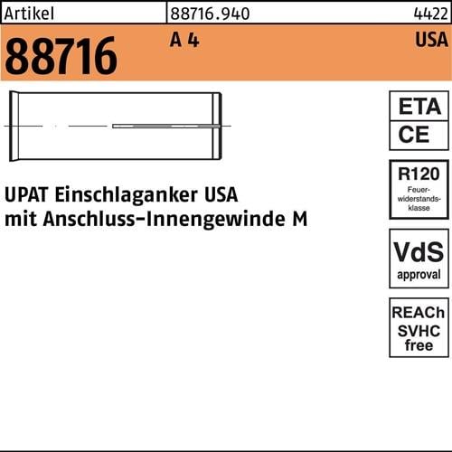 Einschlaganker R 88716 USA M8 A 4 100 Stück UPAT