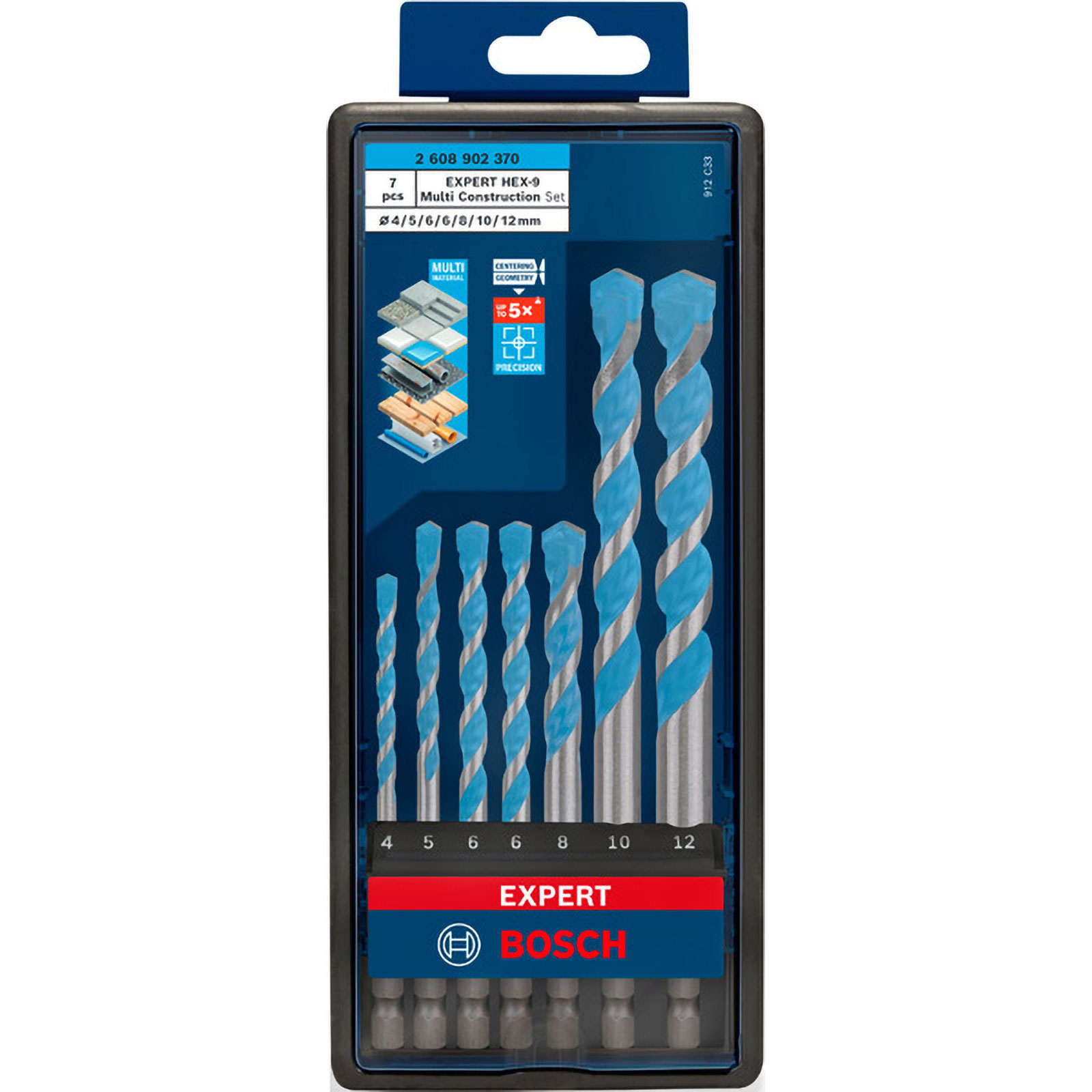 Bosch EXPERT HEX-9 Multi Construction Bohrer-Set, 4/5/6/8/10/12 mm, 7-tlg. - 2608902370