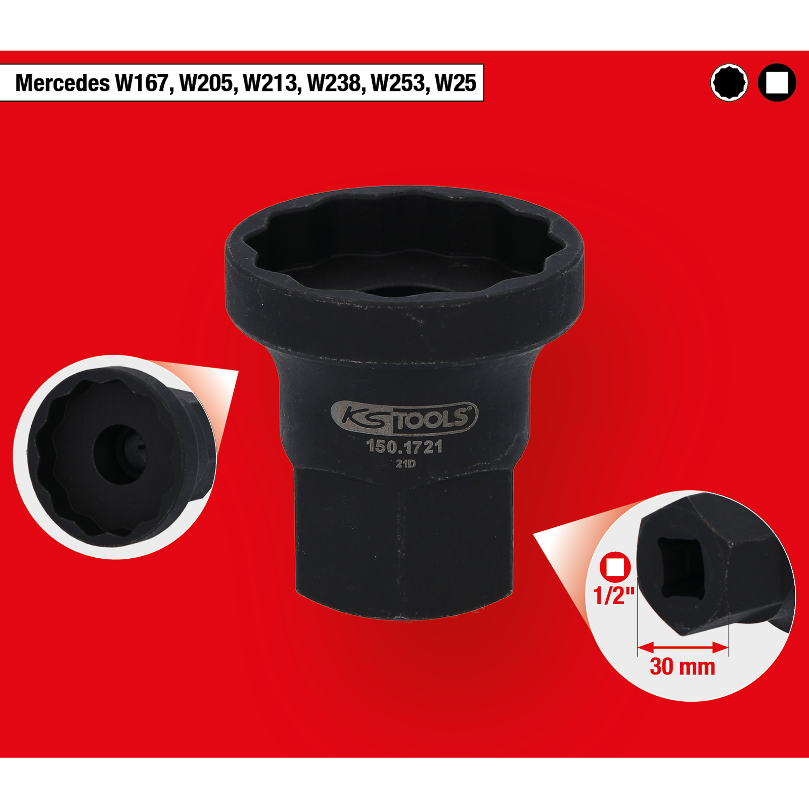 KS TOOLS Spezial Traggelenkstecknuss für Mercedes, 30mm - 150.1721