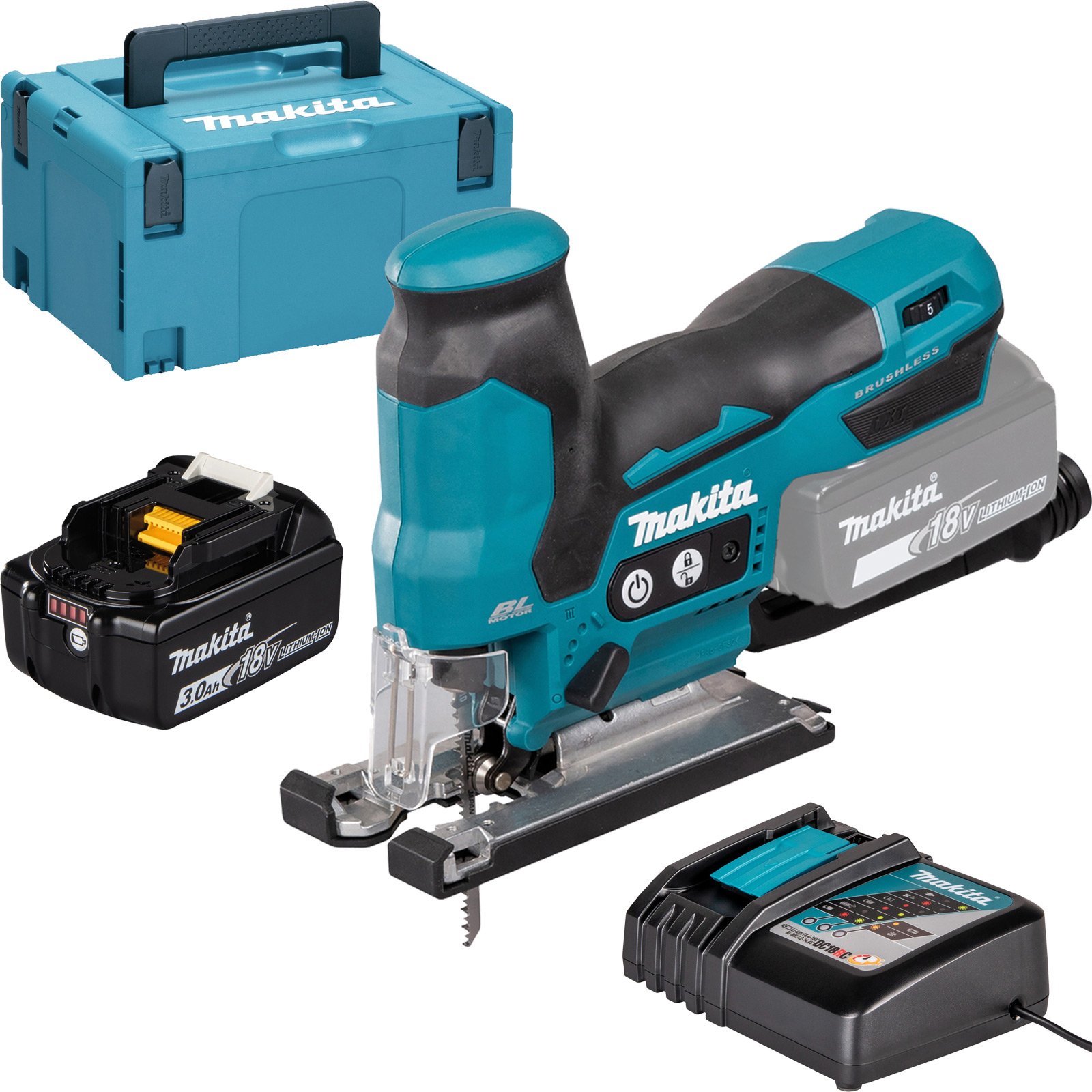 Makita DJV185RF1J Akku-Pendelhubstichsäge 18V / 1x 3,0 Ah Akku + Ladegerät im MAKPAC