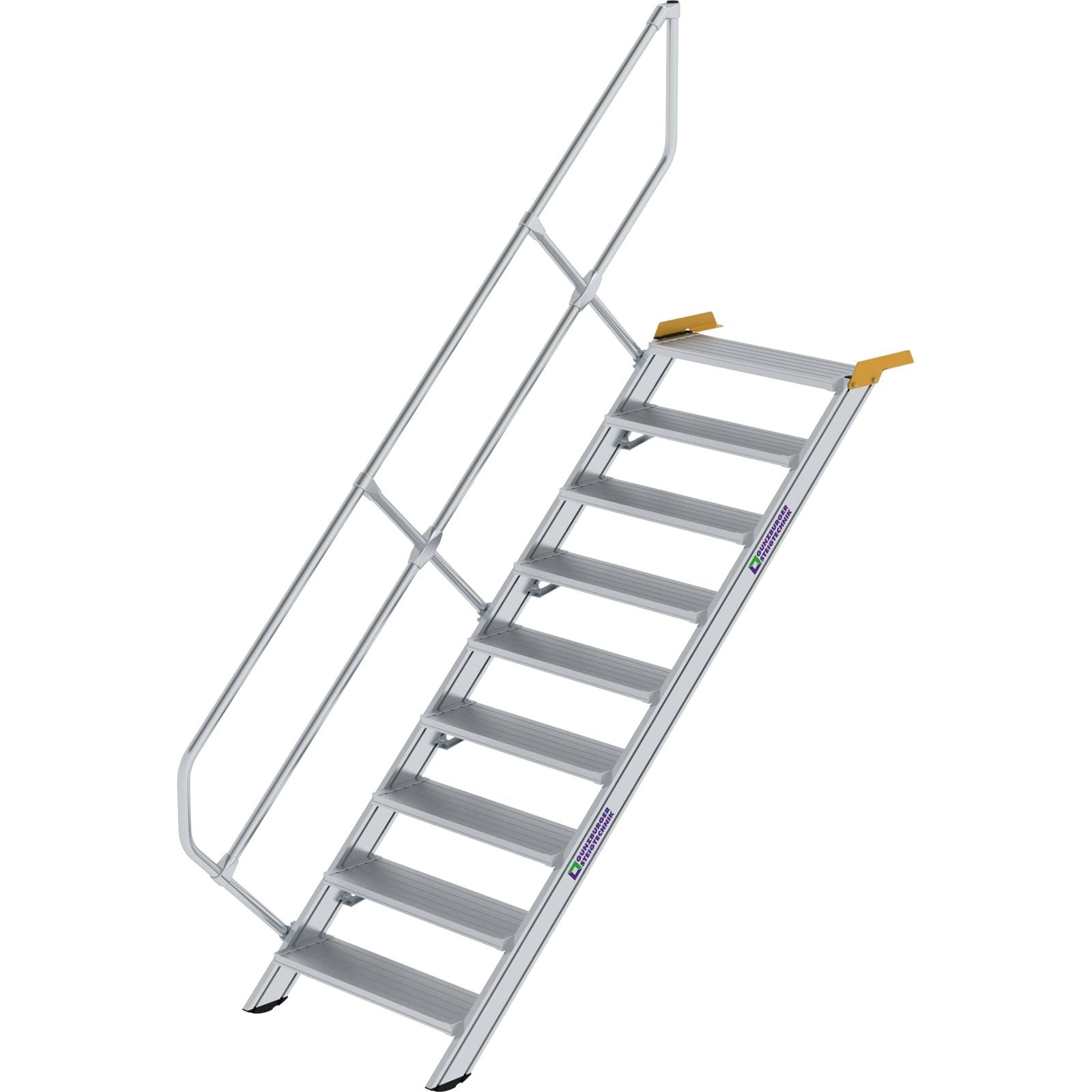 Günzburger Steigtechnik Treppe 45° Stufenbreite 800 mm 9 Stufen Aluminium geriffelt - 600269