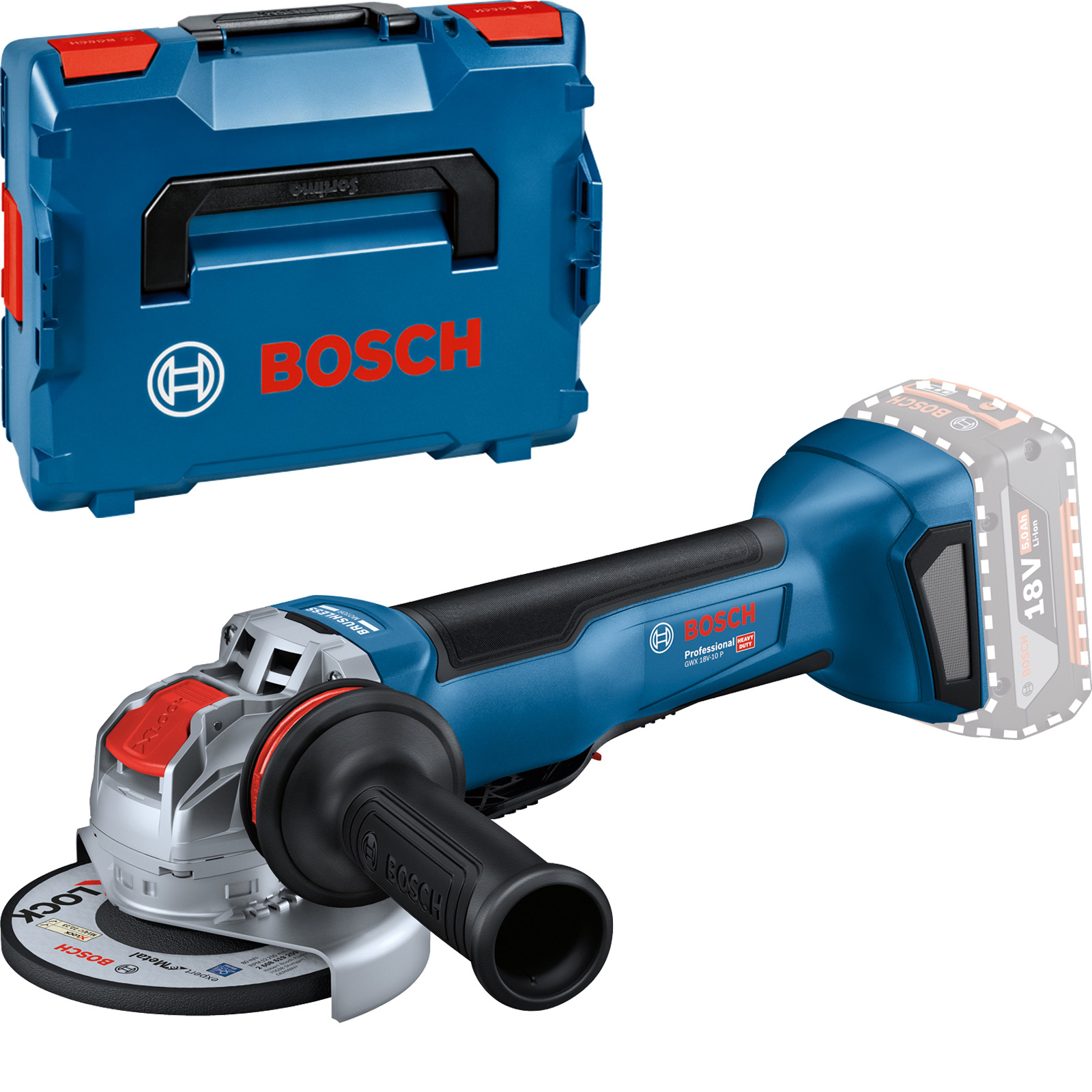 Bosch Akku-Winkelschleifer mit X-LOCK GWX 18V-10 P Ø 125 mm Solo in L-Boxx - 06019J4201