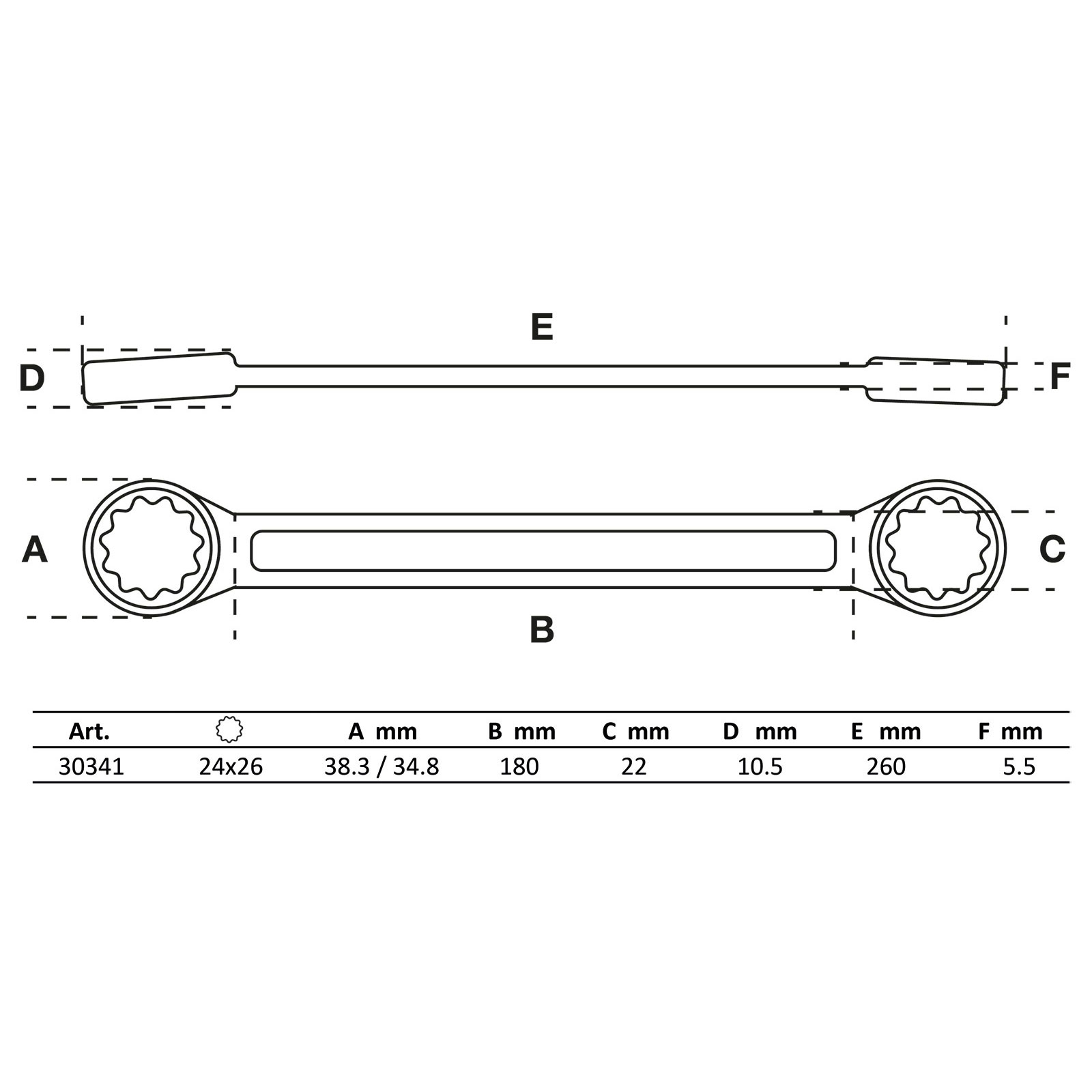 BGS Doppel-Ringschlüssel extra flach SW 24 x 26 mm - 30341